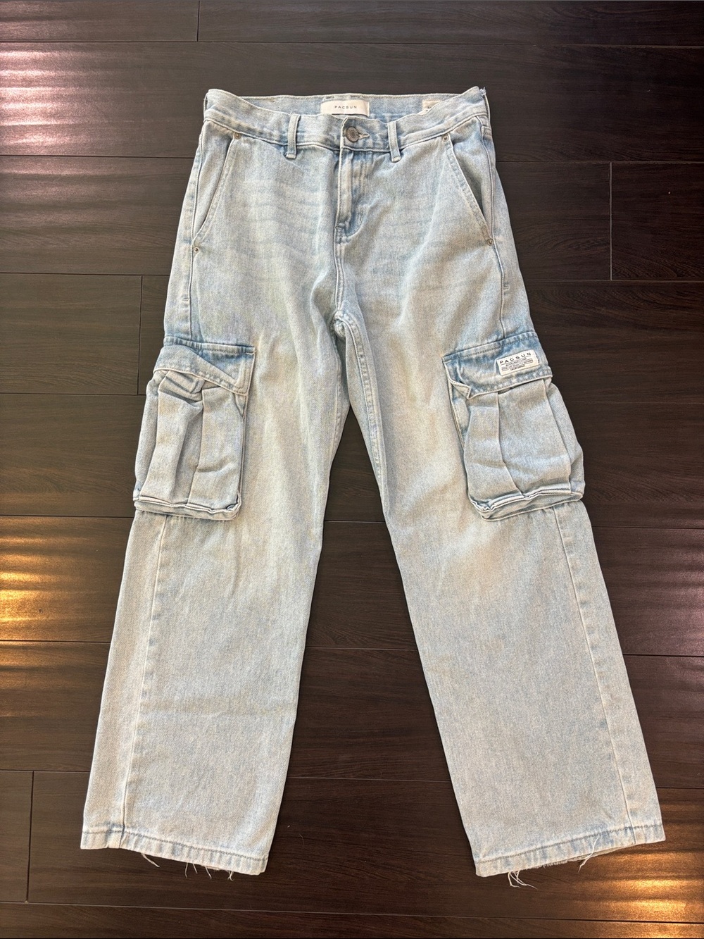 PacSun Pale Blue Wide Baggy Leg Cargo Jeans Size 28 x 30